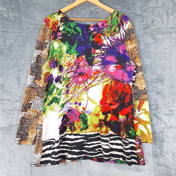 Womens Top‎ XL Statement Artsy Unique Animal Floral Patchwork Studded Maximalist - Picture 7 of 7